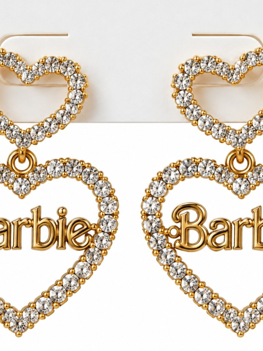Barbie Gold Heart Drop Earrings with Crystal Accents - Gold